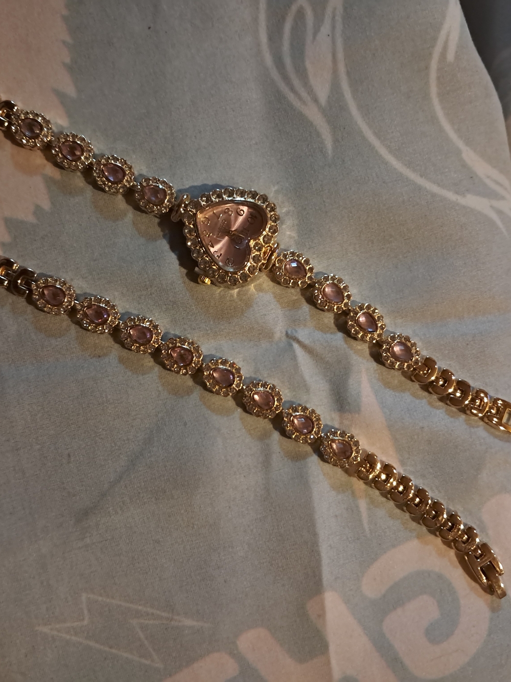 Gold-Tone Pink Heart Bracelet Watch with Pink Crystal Accents